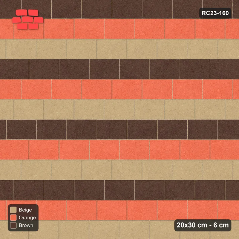 Interlock (Pasco) 20x30 cm · RC23-160 · Running Bond 1/4, Three-Tone Courses · Top view