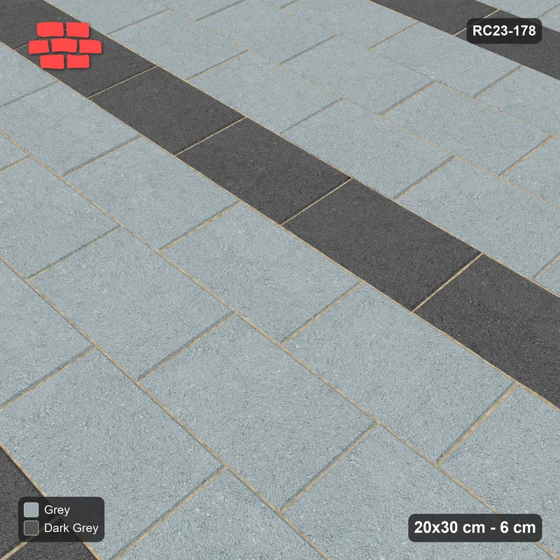 Interlock (Pasco) 20x30 cm · RC23-178 · Running Bond 1/3, Striped, 40H Kerb Frame · Side view
