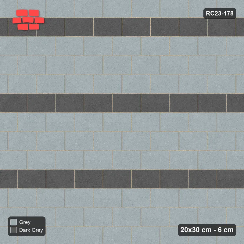 Interlock (Pasco) 20x30 cm · RC23-178 · Running Bond 1/3, Striped, 40H Kerb Frame · Top view