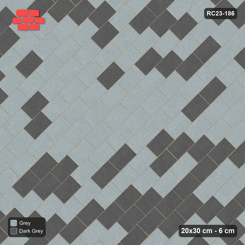 Interlock (Pasco) 20x30 cm · RC23-186 · Diagonal Running Bond, Soft Blend · Top view