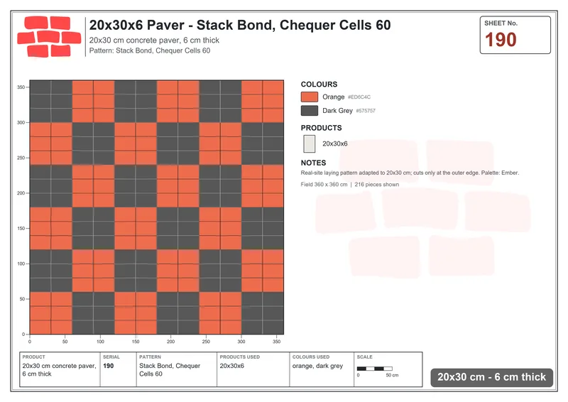 Interlock (Pasco) 20x30 cm · RC23-190 · Stack Bond, Chequer Cells 60 · Laying plan Interlock (Pasco) 20x30 cm · RC23-190 · Stack Bond, Chequer Cells 60 · Laying plan