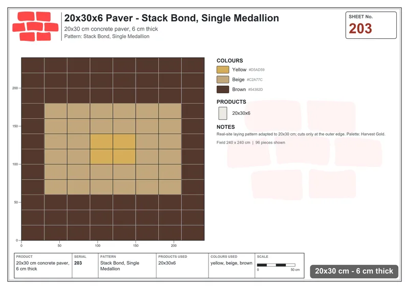 Interlock (Pasco) 20x30 cm · RC23-203 · Stack Bond, Single Medallion · Laying plan Interlock (Pasco) 20x30 cm · RC23-203 · Stack Bond, Single Medallion · Laying plan