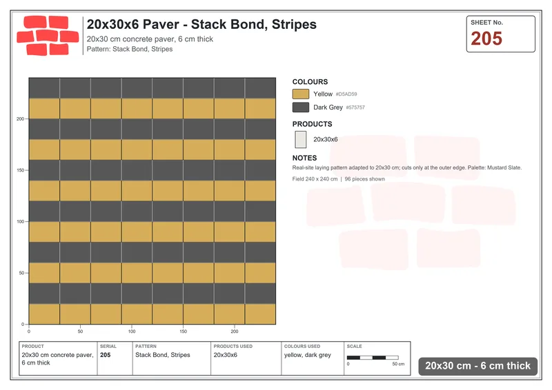 Interlock (Pasco) 20x30 cm · RC23-205 · Stack Bond, Stripes · Laying plan Interlock (Pasco) 20x30 cm · RC23-205 · Stack Bond, Stripes · Laying plan