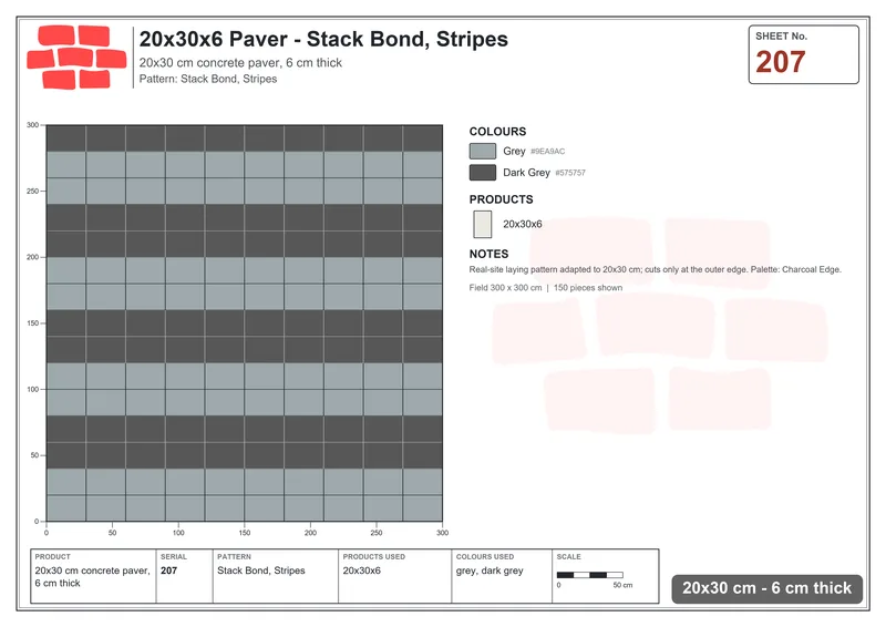 Interlock (Pasco) 20x30 cm · RC23-207 · Stack Bond, Stripes · Laying plan Interlock (Pasco) 20x30 cm · RC23-207 · Stack Bond, Stripes · Laying plan