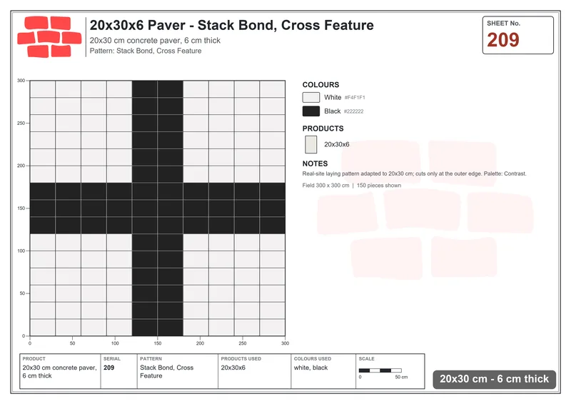 Interlock (Pasco) 20x30 cm · RC23-209 · Stack Bond, Cross Feature · Laying plan Interlock (Pasco) 20x30 cm · RC23-209 · Stack Bond, Cross Feature · Laying plan