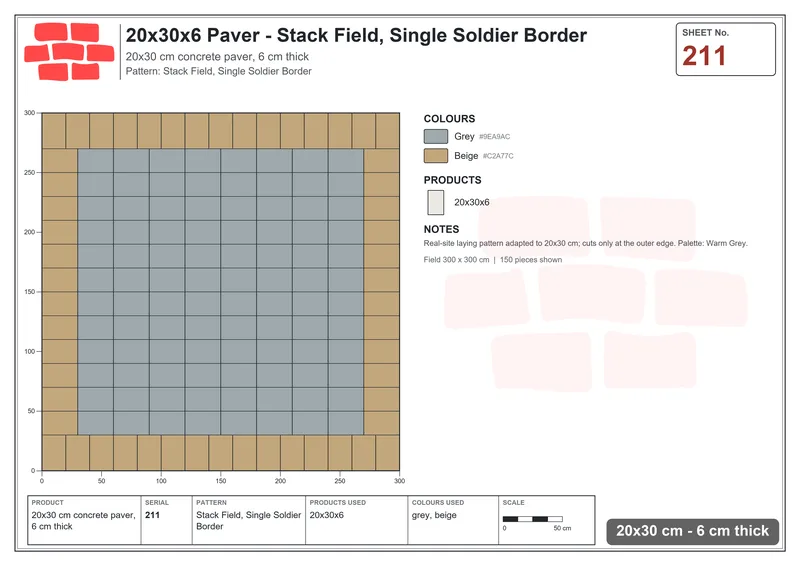 Interlock (Pasco) 20x30 cm · RC23-211 · Stack Field, Single Soldier Border · Laying plan Interlock (Pasco) 20x30 cm · RC23-211 · Stack Field, Single Soldier Border · Laying plan