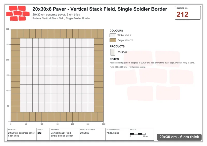 Interlock (Pasco) 20x30 cm · RC23-212 · Vertical Stack Field, Single Soldier Border · Laying plan Interlock (Pasco) 20x30 cm · RC23-212 · Vertical Stack Field, Single Soldier Border · Laying plan