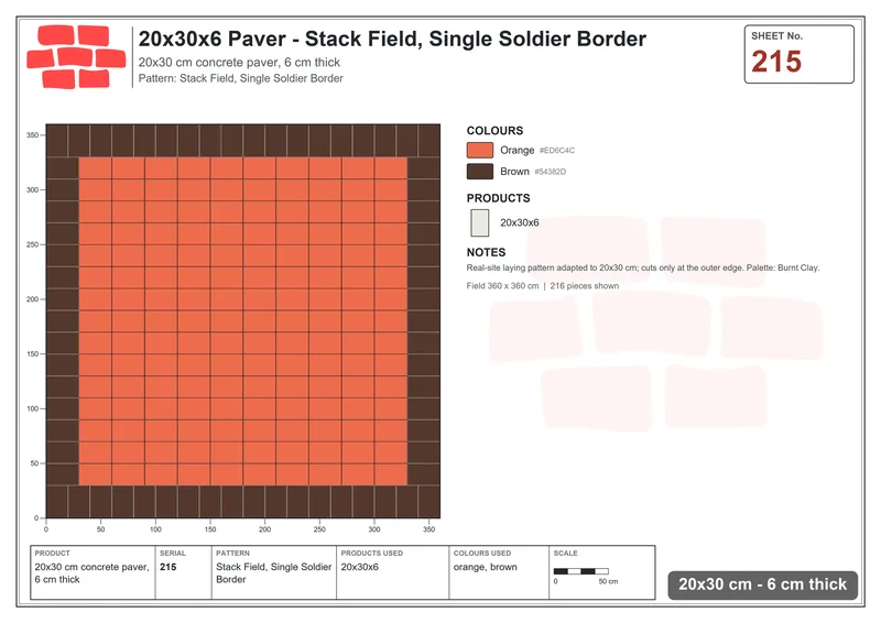 Interlock (Pasco) 20x30 cm · RC23-215 · Stack Field, Single Soldier Border · Laying plan Interlock (Pasco) 20x30 cm · RC23-215 · Stack Field, Single Soldier Border · Laying plan