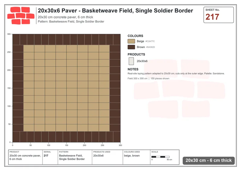 Interlock (Pasco) 20x30 cm · RC23-217 · Basketweave Field, Single Soldier Border · Laying plan Interlock (Pasco) 20x30 cm · RC23-217 · Basketweave Field, Single Soldier Border · Laying plan