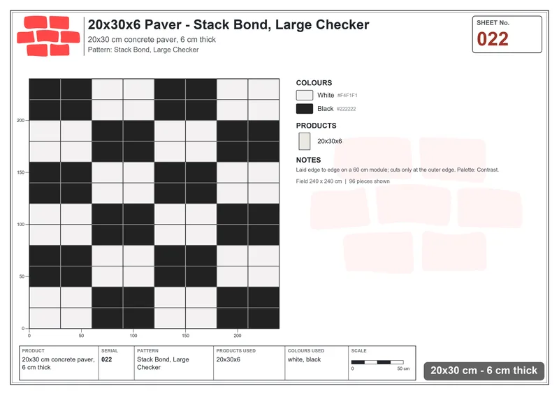 Interlock (Pasco) 20x30 cm · RC23-22 · Stack Bond, Large Checker · Laying plan Interlock (Pasco) 20x30 cm · RC23-22 · Stack Bond, Large Checker · Laying plan