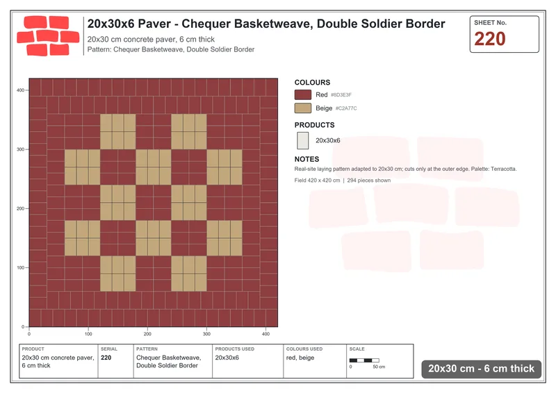 Interlock (Pasco) 20x30 cm · RC23-220 · Chequer Basketweave, Double Soldier Border · Laying plan Interlock (Pasco) 20x30 cm · RC23-220 · Chequer Basketweave, Double Soldier Border · Laying plan
