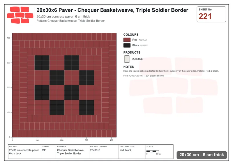 Interlock (Pasco) 20x30 cm · RC23-221 · Chequer Basketweave, Triple Soldier Border · Laying plan Interlock (Pasco) 20x30 cm · RC23-221 · Chequer Basketweave, Triple Soldier Border · Laying plan