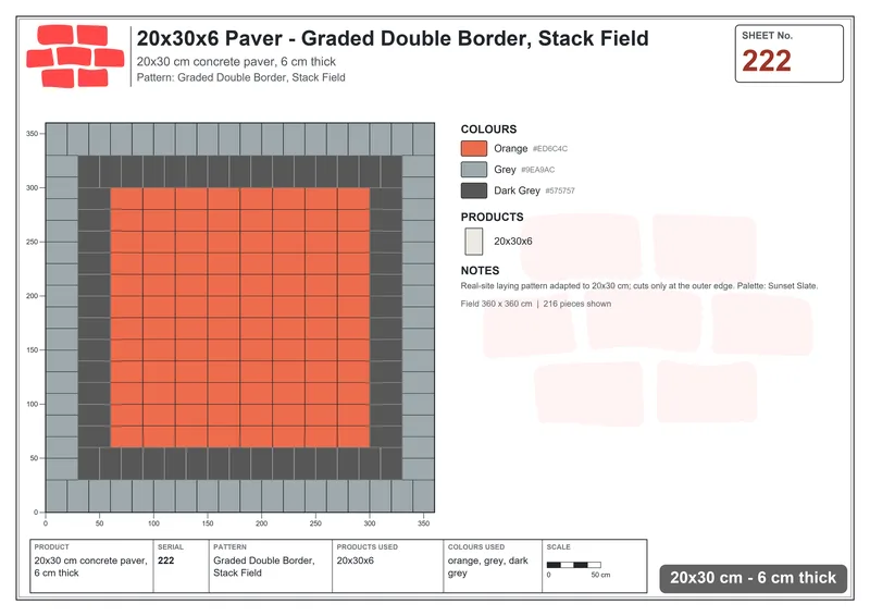 Interlock (Pasco) 20x30 cm · RC23-222 · Graded Double Border, Stack Field · Laying plan Interlock (Pasco) 20x30 cm · RC23-222 · Graded Double Border, Stack Field · Laying plan