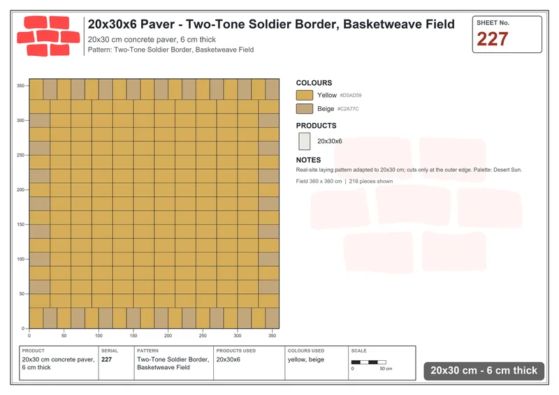 Interlock (Pasco) 20x30 cm · RC23-227 · Two-Tone Soldier Border, Basketweave Field · Laying plan Interlock (Pasco) 20x30 cm · RC23-227 · Two-Tone Soldier Border, Basketweave Field · Laying plan