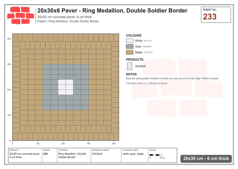Interlock (Pasco) 20x30 cm · RC23-233 · Ring Medallion, Double Soldier Border · Laying plan Interlock (Pasco) 20x30 cm · RC23-233 · Ring Medallion, Double Soldier Border · Laying plan
