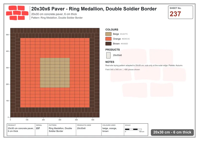 Interlock (Pasco) 20x30 cm · RC23-237 · Ring Medallion, Double Soldier Border · Laying plan Interlock (Pasco) 20x30 cm · RC23-237 · Ring Medallion, Double Soldier Border · Laying plan