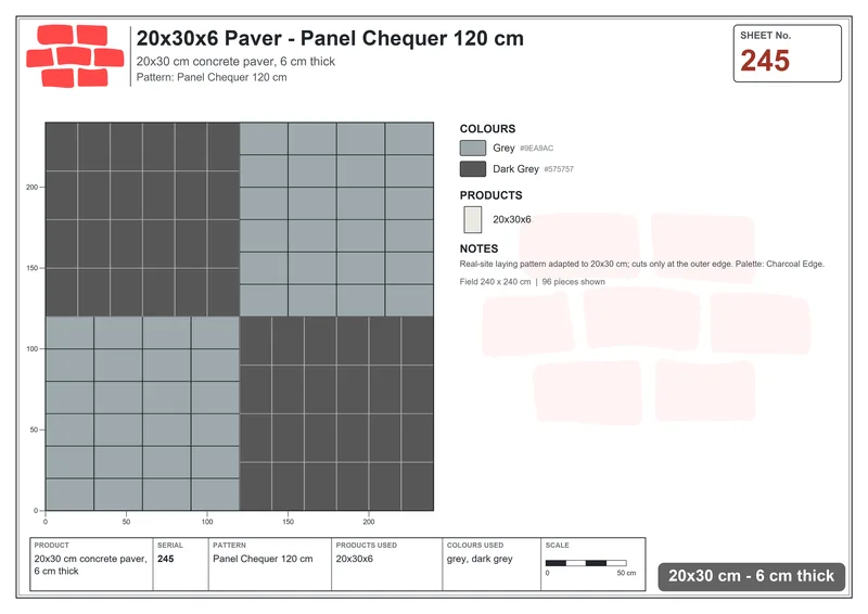 Interlock (Pasco) 20x30 cm · RC23-245 · Panel Chequer 120 cm · Laying plan Interlock (Pasco) 20x30 cm · RC23-245 · Panel Chequer 120 cm · Laying plan