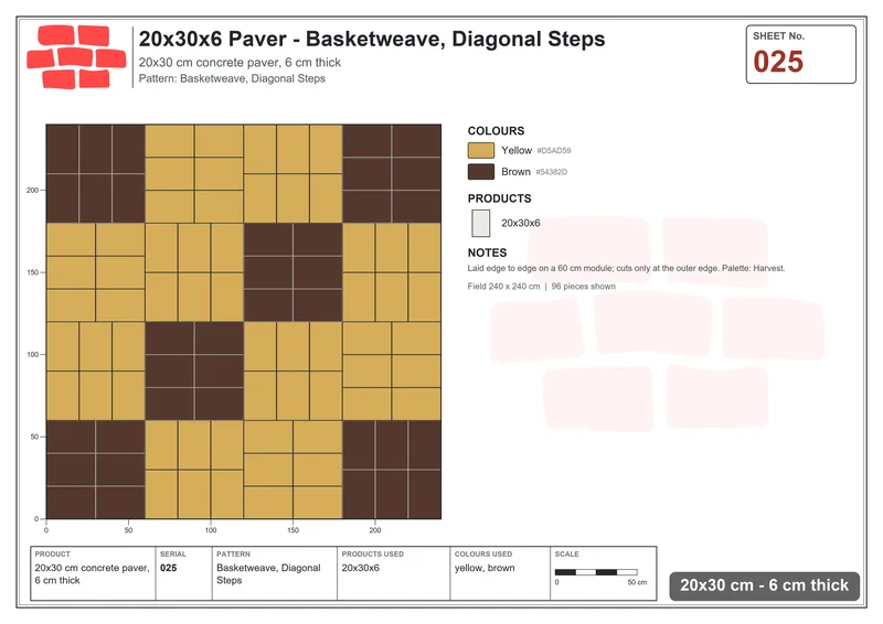 Interlock (Pasco) 20x30 cm · RC23-25 · Basketweave, Diagonal Steps · Laying plan Interlock (Pasco) 20x30 cm · RC23-25 · Basketweave, Diagonal Steps · Laying plan