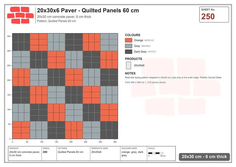 Interlock (Pasco) 20x30 cm · RC23-250 · Quilted Panels 60 cm · Laying plan Interlock (Pasco) 20x30 cm · RC23-250 · Quilted Panels 60 cm · Laying plan