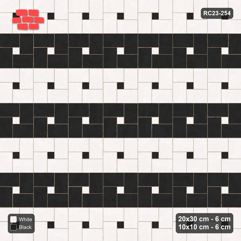 Interlock (Pasco) 20x30 cm · RC23-254 · Pinwheel ACW, 10x10 Centres, Row Bands - Contrast · Top view