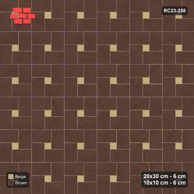 Interlock (Pasco) 20x30 cm · RC23-258 · Pinwheel ACW, 10x10 Centres, Solid Planks + Kerb - Sandstone · Top view