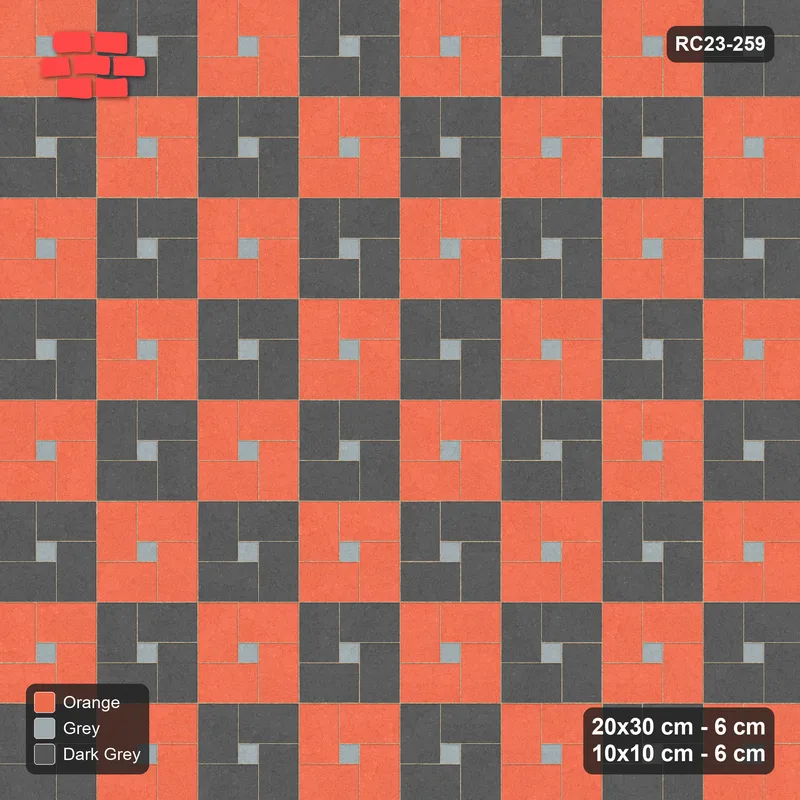Interlock (Pasco) 20x30 cm · RC23-259 · Pinwheel CW, 10x10 Centres, Module Chequer - Sunset Slate · Top view