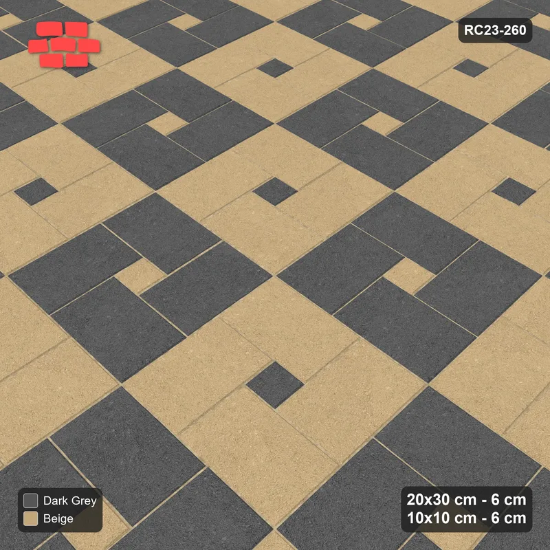 Interlock (Pasco) 20x30 cm · RC23-260 · Pinwheel ACW, 10x10 Centres, Module Chequer - Stone & Earth · Side view