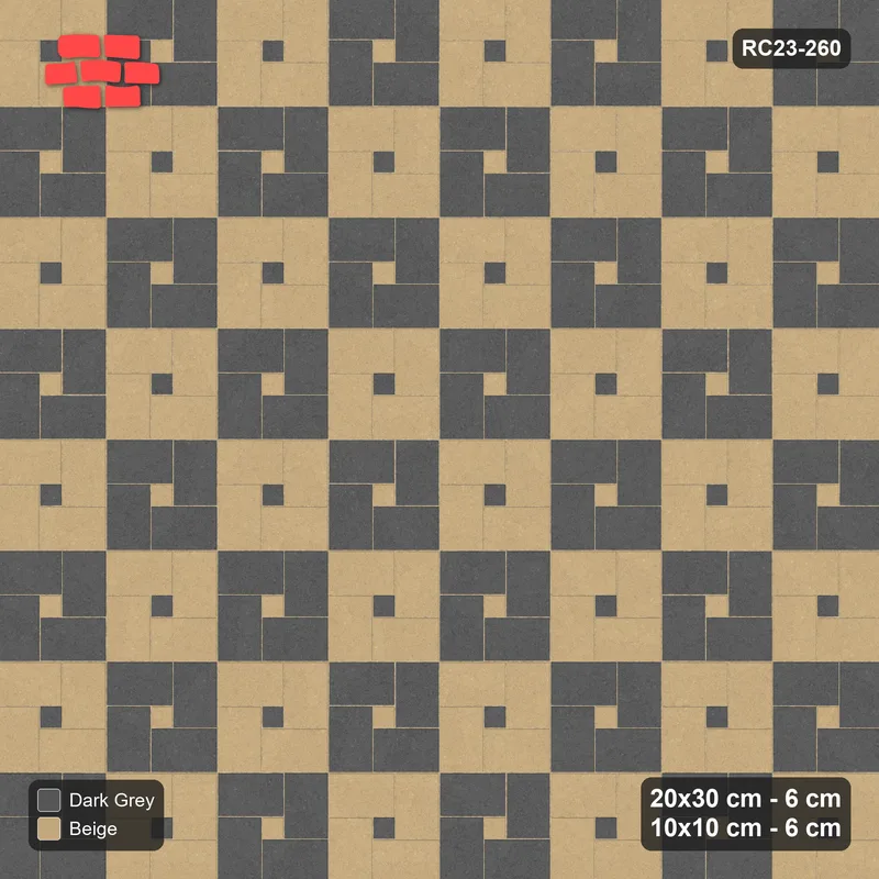 Interlock (Pasco) 20x30 cm · RC23-260 · Pinwheel ACW, 10x10 Centres, Module Chequer - Stone & Earth · Top view