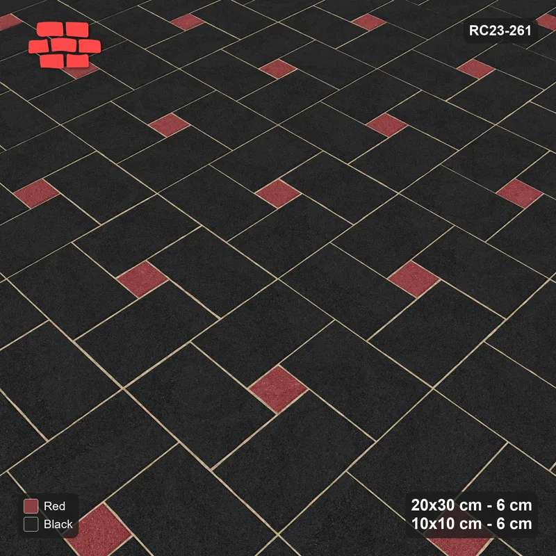 Interlock (Pasco) 20x30 cm · RC23-261 · Pinwheel CW, 10x10 Centres, Solid Planks - Red & Black · Side view