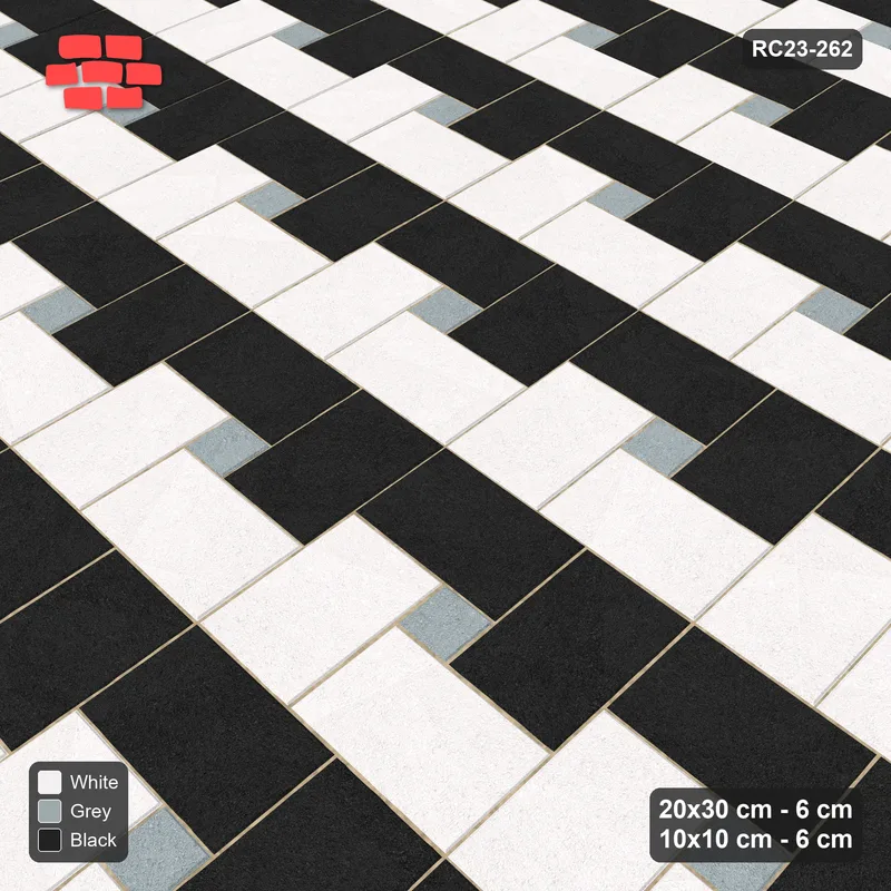 Interlock (Pasco) 20x30 cm · RC23-262 · Pinwheel ACW, Alternating Planks + Kerb - Tuxedo · Side view