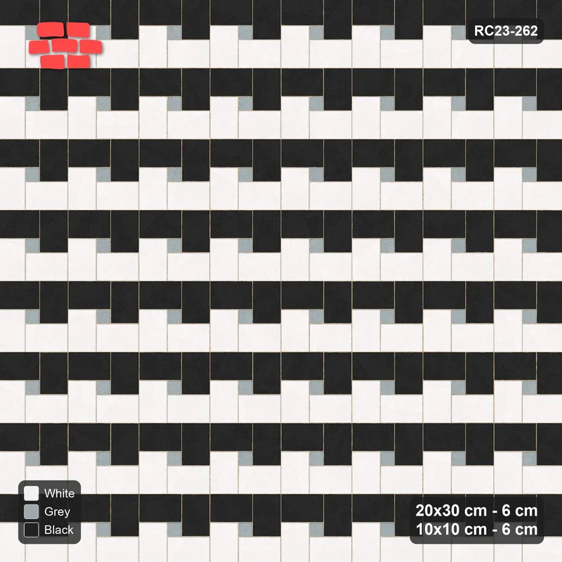 Interlock (Pasco) 20x30 cm · RC23-262 · Pinwheel ACW, Alternating Planks + Kerb - Tuxedo · Top view