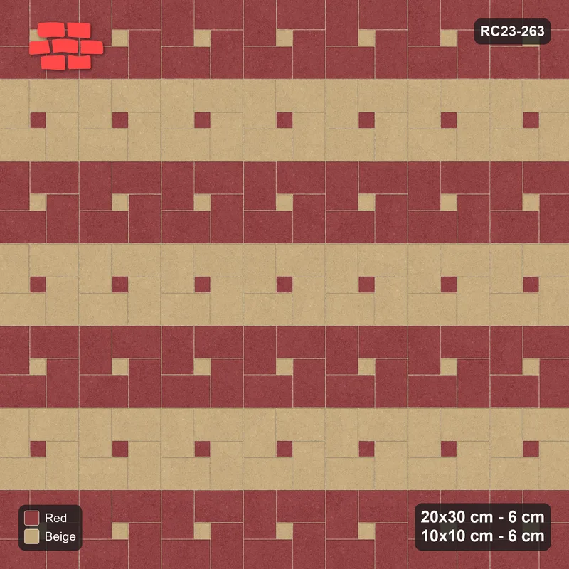 Interlock (Pasco) 20x30 cm · RC23-263 · Pinwheel CW, 10x10 Centres, Row Bands - Terracotta · Top view