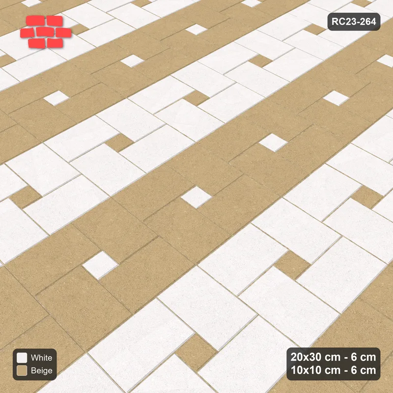 Interlock (Pasco) 20x30 cm · RC23-264 · Pinwheel ACW, Column Bands + Kerb - Ivory & Sand · Side view