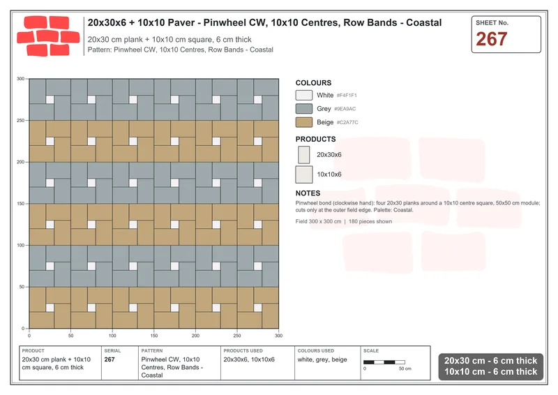 Interlock (Pasco) 20x30 cm · RC23-267 · Pinwheel CW, 10x10 Centres, Row Bands - Coastal · Laying plan Interlock (Pasco) 20x30 cm · RC23-267 · Pinwheel CW, 10x10 Centres, Row Bands - Coastal · Laying plan
