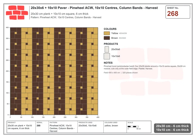 Interlock (Pasco) 20x30 cm · RC23-268 · Pinwheel ACW, 10x10 Centres, Column Bands - Harvest · Laying plan Interlock (Pasco) 20x30 cm · RC23-268 · Pinwheel ACW, 10x10 Centres, Column Bands - Harvest · Laying plan