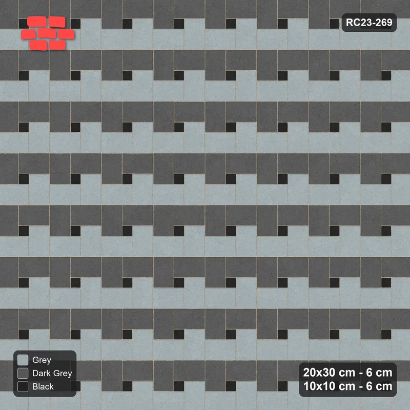 Interlock (Pasco) 20x30 cm · RC23-269 · Pinwheel CW, Alternating Planks - Graphite Scale · Top view