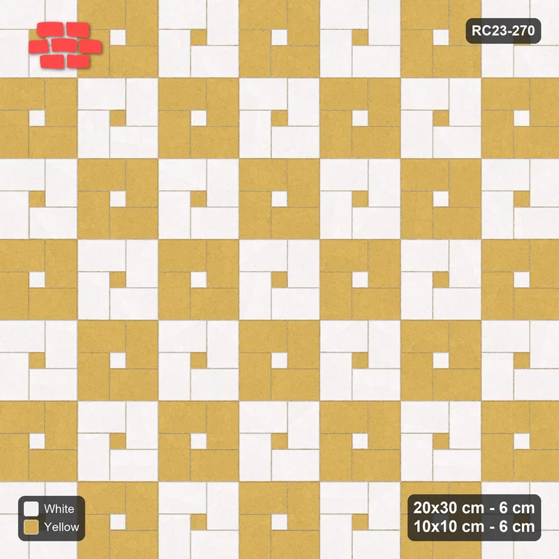 Interlock (Pasco) 20x30 cm · RC23-270 · Pinwheel ACW, Module Chequer + Kerb - Ivory & Ochre · Top view