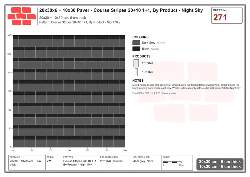 Interlock (Pasco) 20x30 cm · RC23-271 · Course Stripes 20+10 1+1, By Product - Night Sky · Laying plan Interlock (Pasco) 20x30 cm · RC23-271 · Course Stripes 20+10 1+1, By Product - Night Sky · Laying plan