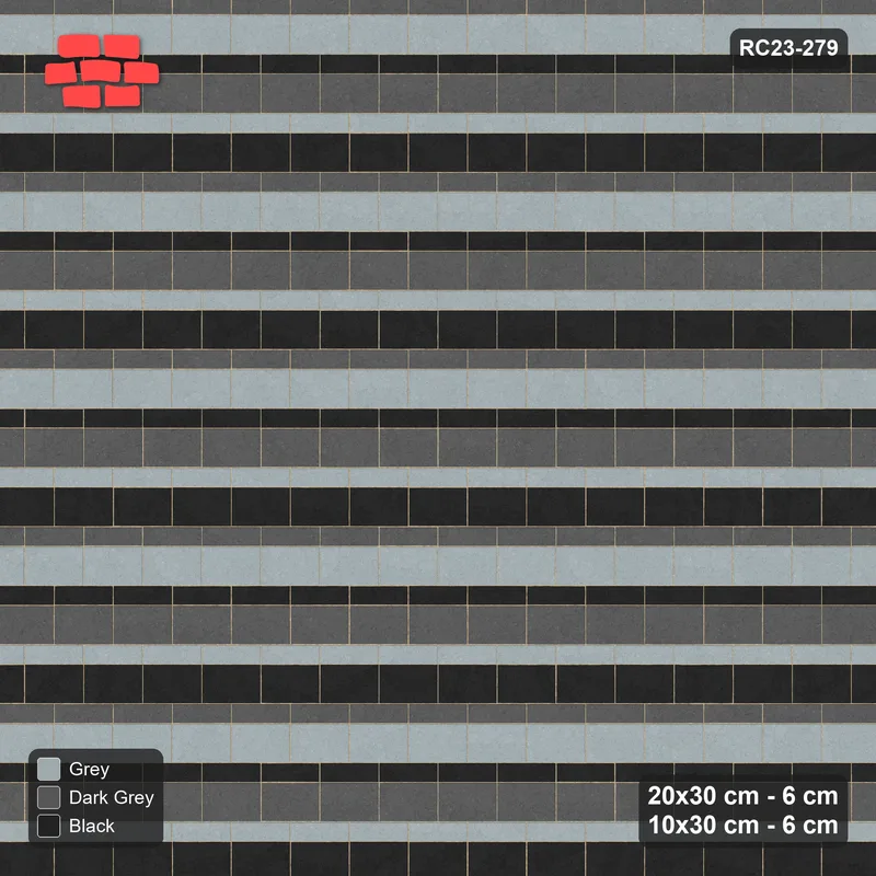 Interlock (Pasco) 20x30 cm · RC23-279 · Course Stripes 20+10 1+1, Three-Course Bands - Graphite Scale · Top view