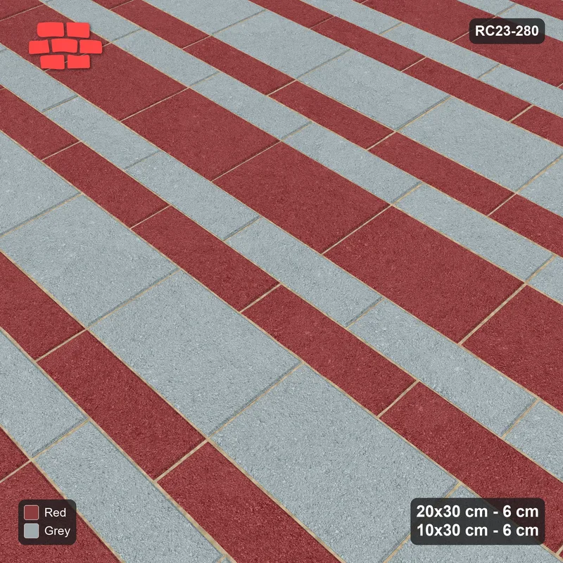 Interlock (Pasco) 20x30 cm · RC23-280 · Course Stripes 20+10 1+2, Course Bands + Kerb - Brick & Ash · Side view