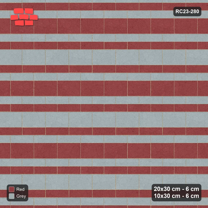 Interlock (Pasco) 20x30 cm · RC23-280 · Course Stripes 20+10 1+2, Course Bands + Kerb - Brick & Ash · Top view