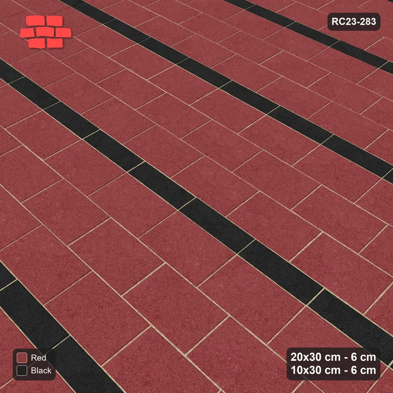 Interlock (Pasco) 20x30 cm · RC23-283 · Course Stripes 20+10 3+1, Accent Every 4th Course + Kerb - Red & Black · Side view