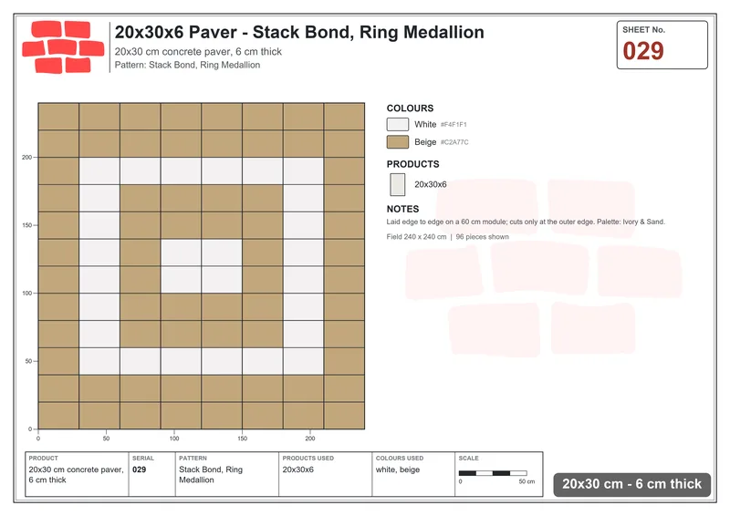 Interlock (Pasco) 20x30 cm · RC23-29 · Stack Bond, Ring Medallion · Laying plan Interlock (Pasco) 20x30 cm · RC23-29 · Stack Bond, Ring Medallion · Laying plan