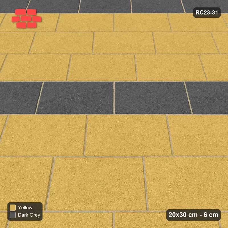 Interlock (Pasco) 20x30 cm · RC23-31 · Running Bond 1/3 at 45 degrees, Stripes · Side view