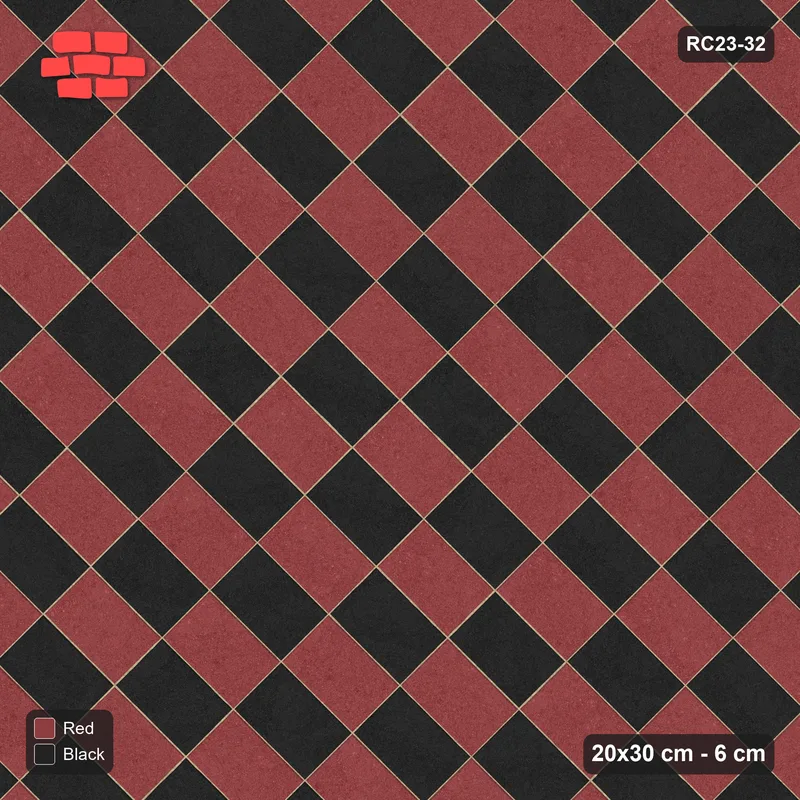 Interlock (Pasco) 20x30 cm · RC23-32 · Diagonal Stack Bond, Checker · Top view