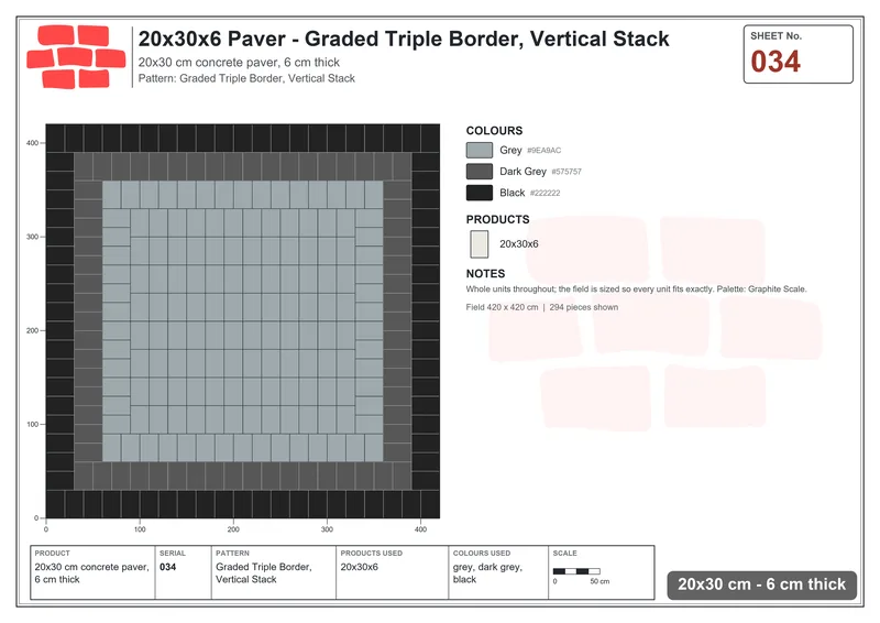 Interlock (Pasco) 20x30 cm · RC23-34 · Graded Triple Border, Vertical Stack · Laying plan Interlock (Pasco) 20x30 cm · RC23-34 · Graded Triple Border, Vertical Stack · Laying plan