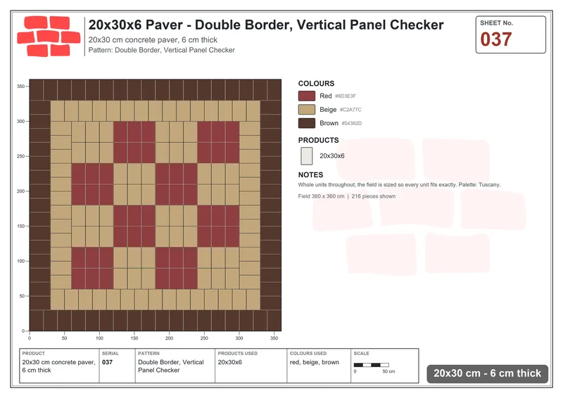 Interlock (Pasco) 20x30 cm · RC23-37 · Double Border, Vertical Panel Checker · Laying plan Interlock (Pasco) 20x30 cm · RC23-37 · Double Border, Vertical Panel Checker · Laying plan