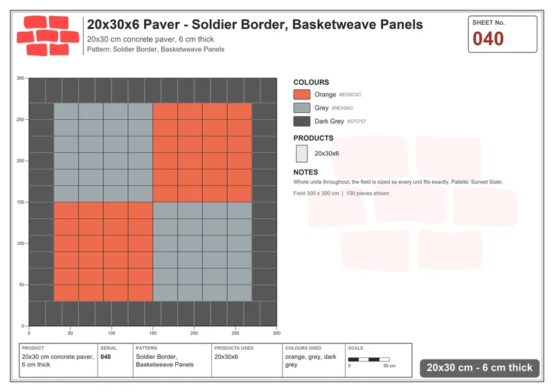 Interlock (Pasco) 20x30 cm · RC23-40 · Soldier Border, Basketweave Panels · Laying plan Interlock (Pasco) 20x30 cm · RC23-40 · Soldier Border, Basketweave Panels · Laying plan