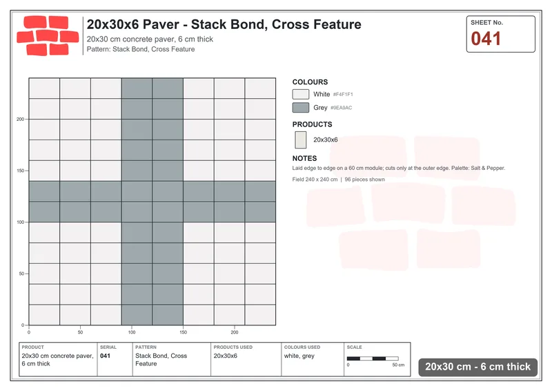 Interlock (Pasco) 20x30 cm · RC23-41 · Stack Bond, Cross Feature · Laying plan Interlock (Pasco) 20x30 cm · RC23-41 · Stack Bond, Cross Feature · Laying plan