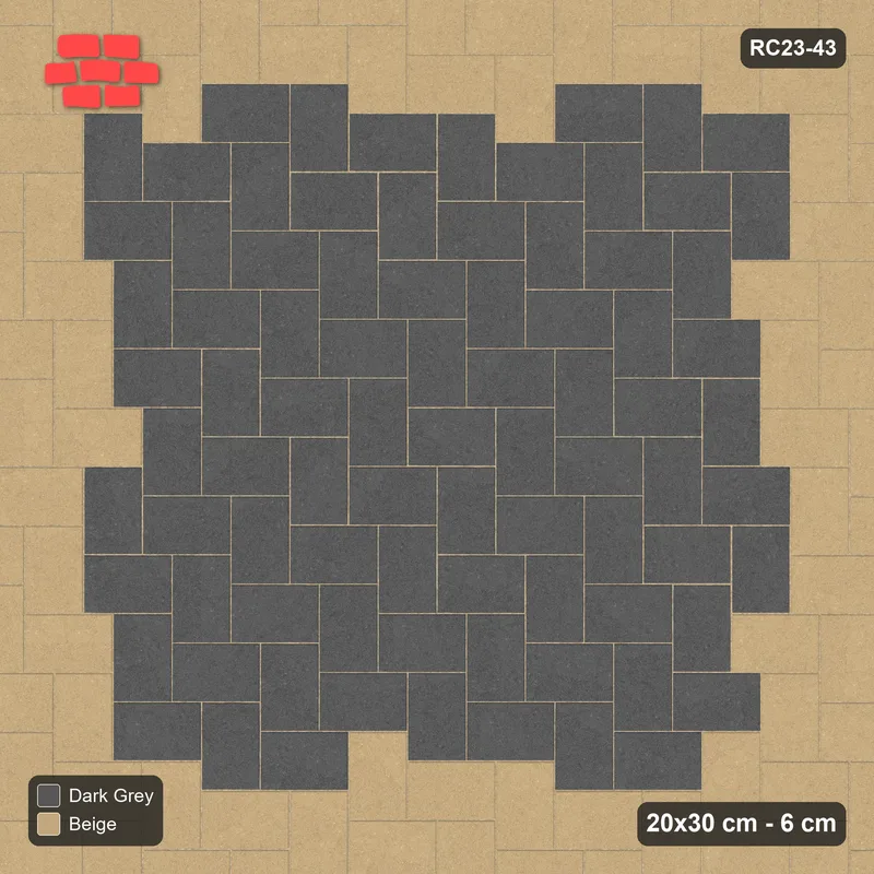 Interlock (Pasco) 20x30 cm · RC23-43 · Herringbone 90 degrees, Accent Edge · Top view